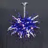 Hedendaagse kristal kroonluchter lampen handgeblazen glazen kroonluchter licht met LED -bollen blauw en paarse pedant verlichting indoor hangende armatuur LR095