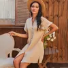 Women Summer Shirt Dress Loose V-Neck Short Sleeve Fashion Single-Breasted Shirt Khaki Mini Beach Party Sundress Female 210415