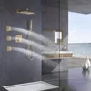 Brushed Gold Bathroom Shower System Faucets Set Wall Mounted Shower Head Thermostatic Rainfall Douche
