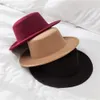Classic Solid Color Felt Fedoras for Men Women Artificial Wool Blend Jazz Cap Wide Brim Simple Church Derby Flat Top Hat