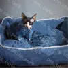 Azul denim animal de estimação canis tapete jacquard letra cães camas penas removíveis pets laváveis ​​canil suprimentos