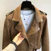 Femmes Manteau En Cuir Printemps Automne À Manches Longues Avec Ceinture Faux Cuir Veste Femme Punk Outwear Dames Biker Moto Outwear 210916