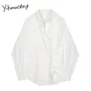 Yitimuceng gestreepte knop blouse vrouwen shirts losse massieve lente vierkante kraag shirt mouw single breasted kleding tops 210601