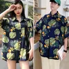 Projetos Hawaiian Manga Curta Verão Blusa Casual Impresso Solto Short Sleeve Blusa Camisa Praia para Casal Ombro Top