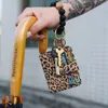 Vegan Leather ID Card Holder Wholesale Blanks Scalloped Tassel Wristlet Cards Bag Silicion Beads Leopard Keychain Bags DOM1061575