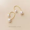 Mode-echt 925 Sterling Zilver Goud Kleur Elegante Pearl Dangle Earring voor Vrouwen Haak Fijne Sieraden Brincos 210707