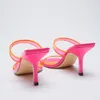 ZAR DTM Summer Women's Sho Rose Red Orange Splicing Belt Decoration Fashion High-Heeled Sandals