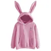 QRWR Herfst Winter Dames Hoodies Kawaii Konijnen Oren Mode Hoody Casual Solid Color Warm Sweatshirt voor 210910