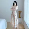 Vintage Style français femmes robes nouveau demi manches carré Colar rétro imprimé fleuri robe d'été filles Femme Vestidos 210331