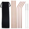 Environmentally Friendly Metal Reusable 304 Beverage Milk Tea Straight And Curved Straw With Box Cleaning Brush Set Party Bar Accessories