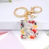 Colorful 26 Letters Keychain Flower Pattern Acrylic A-Z Initials Key Chain Woman Girls Bag Hanging Pendant Keyring Jewelry Gifts