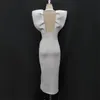 Sexig Deep V Neck Klänningar Kvinnor Kvinnor Party Hög midja Slit Bodycon Ruffles Backless White Dress Plus Storlek Night Robes XXL 210527