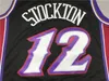 メンズビンテージ1996-97バスケットボールジャージ12ジョンストックトン32カールマローンスノーマウンテンパープルホワイトブラックステッチシャツ