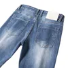 Partihandel mens sommar jeans streetwear hip hop ljusblå hål rippad stretch denim skinny byxor storlek 38