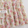 Zevity mujeres vintage o cuello encaje hasta estampado casual vestido suelto chic femenino tres cuartos manga vestidos vestidos de fiesta DS4164 210603