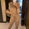 Gigogou Women Track Suits sets Autumn Winter O Neck Pullover Sticked Long Harem Pants Set Soft Warm Sticked tröja Tracksuits 210331