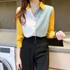 Korean Long Sleeved Chiffon Shirt Women Splicing Color Singel Breasted Women's Blouse Autumn Lapel Top Female Blusas 11987 210417