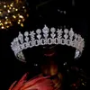Luxury Wedding CZ Crown Bridal Crystal Headdress Prinsessan Queen Beauty Pagant Kronor Förlängning Tiara Bröllop Hår Tillbehör X0625