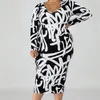 Oversized Dresses Women Floral Print Long Sleeve V Neck Bodycon Midi Office Lady Daily Party Wear Robes Plus Size 5XL 4XL 210527