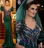 2022 Plus Size Árabe Aso Ebi Verde Verde Sereia Vestidos De Prom Sheer Neck Frisado Lantejoulas Noite Formal Party Segundo Recepção Vestidos de Aniversário Vestido ZJ670