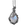 Chains Women Girls Prom Moonstones Necklaces Cocktail Party Jewelry Gift High Quality Vintage Style Silver Color Pendant Necklace