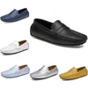 2021 cuir Doudou Doudou Chaussures de conduite occasionnels pour hommes Soft Sole Sole Mode Black Navy Blanc Blanc Bleu Argent Jaune Gris Chaussures All-Match Lazy Cross-Frontière 38-46 Trente huit