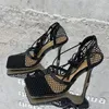 Sandalias de mujer con punta cuadrada de 9cm, verano 2021, malla de aire, rejilla, Strippy, Sexy, tacones altos, boda, novias, zapatos de lujo