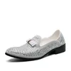 2020 hommes soirée formelle robe strass chaussures mocassins décontracté bal de mariage en cuir sans lacet chaussures hommes argent grande taille 13 H1115