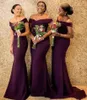 Regency African 2021 Off the Shoulder Satin Long Bridesmaid Ruched Sweep Train Wedding Guest Maid of Honor Dresses Gowns