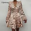 Seksi Kadınlar V Yaka Ipek Saten Elbise Kadınlar 2021 Bahar Uzun Kollu A-Line Mini Elbise Zarif Katı Uzun Kollu Parti Elbise