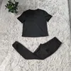 Ny kvinnlig joggerdräkt plus storlek 2x sommarspårar Kort ärm T -shirtpants Två stycken Set Outfits Casual Running Clothes Black Sportwear Sweatsuits 5025