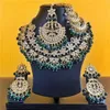 Orecchini Collana Delicata India Set di gioielli Set etnico Accessorio di lusso eearring Sopracciglia Pendente Copricapo 4 pezzi Retro verde Bollywood