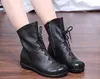 Vintage Style Genuine Leather Women Boots Flat Booties Soft Cowhide Women's Shoes Front Zip Ankle Boots