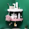 Badkamer opslag organisatie hoek zuignap houder wandmontage toiletartikelen rechthoek punch-free shelf mand met multifunctionele haken