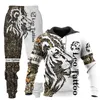 Cool 3D Wolf Printed Hoodies + Pants 2pc Set Fashion Men's Lion Tracksuit Casual Pullovers Men's Clothing Streetwear Suit G1217