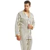 Męskie jedwabne satynowe piżamas zestaw piżamy zestaw PJS Piewear Loungewear S ~ 4XL paski 211111