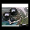 Pendientes de tuerca, joyería, entrega directa, 2021, 9-10Mm, pendiente redondo de perla negra de Tahití S925, accesorios Sier S50G7