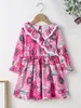 Peuter Meisjes Floral Print Flounce Sleeve Ruffle Trim Dress She02