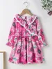 Toddler Girls Floral Print Flounce Sleeve Ruffle Trim Dress SHE02