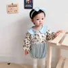 0-24M Spring Autumn Infant born Baby Girls Flower Rompers Peter Pan Collar Cute Jumpsuit Floral Clothing 210515