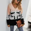 Winter Coat Women Leopard Print Patchwork Sweater Female Long Sleeves Button Button Tops Se6 Women's Jackets