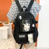 Mochila feminina de 5 peças Mochila Pure Cor Cute dos desenhos animados Saco de estudante da escola lona grande capacidade de viagem de grande capacidade 220209