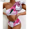 One Shoulder Badeanzug Print Bikinis Brasilianisches Bikini Set Hohe Taille Badeanzüge Badeanzug Sommer Beachwear 210630
