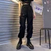 Calças femininas capris mulheres coreano techwear emo branco streetwear carga y2k harajuku solta patchwortk alt cintura alta casual removível cadá