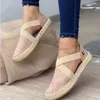 Sandálias de plataforma listrada de verão cunhas sapatos para as mulheres cânhamo corda fundo mulheres espadrilles hews slip na lona pescador y0721