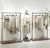 Light retro clothing store display rack landing in the middle island women's cloth shop shelf cotton linen clothes hanger show props