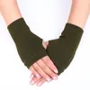 Cinq doigts gants 1 paire couleur unie en plein air chaud femmes doux sans doigts demi doigt tricoté automne hiver