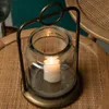 Candle Holders Nordic Vintage Wrought Iron Holder Glass Outdoor Windproof Candlestick Table Centerpieces Candelabros Room Decor AH50CH