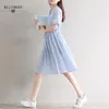 Mori Girl Plus Size Summer Women Shirt Dress Colletto rovesciato Blu Plaid Lace Up Vestidos Cotton Linen Vintage Elegant 210520