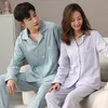 Primavera 100% cotone coppia pigiama per uomo e donna 2 pezzi pigiama set salotto camera da letto vestiti per la casa pigiama puro 210830